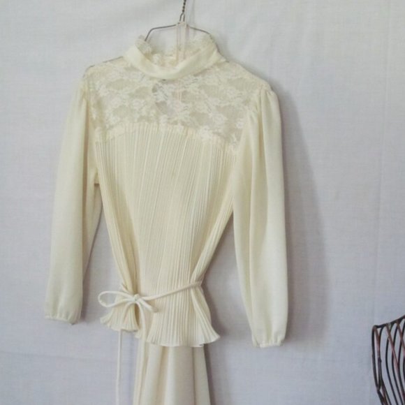 2 pc Beautiful Bohemian Ecru Lace Dress 80s Dresses Gypsy Hippie Long Skirt - Picture 1 of 5
